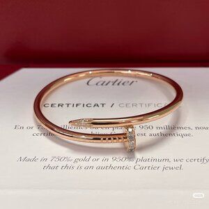 Cartier rose gold bracelet with diamond studs, size 17.
